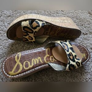 Sam Edelman Animal Print Cork Wedge Sandal, Size 8.5 M
